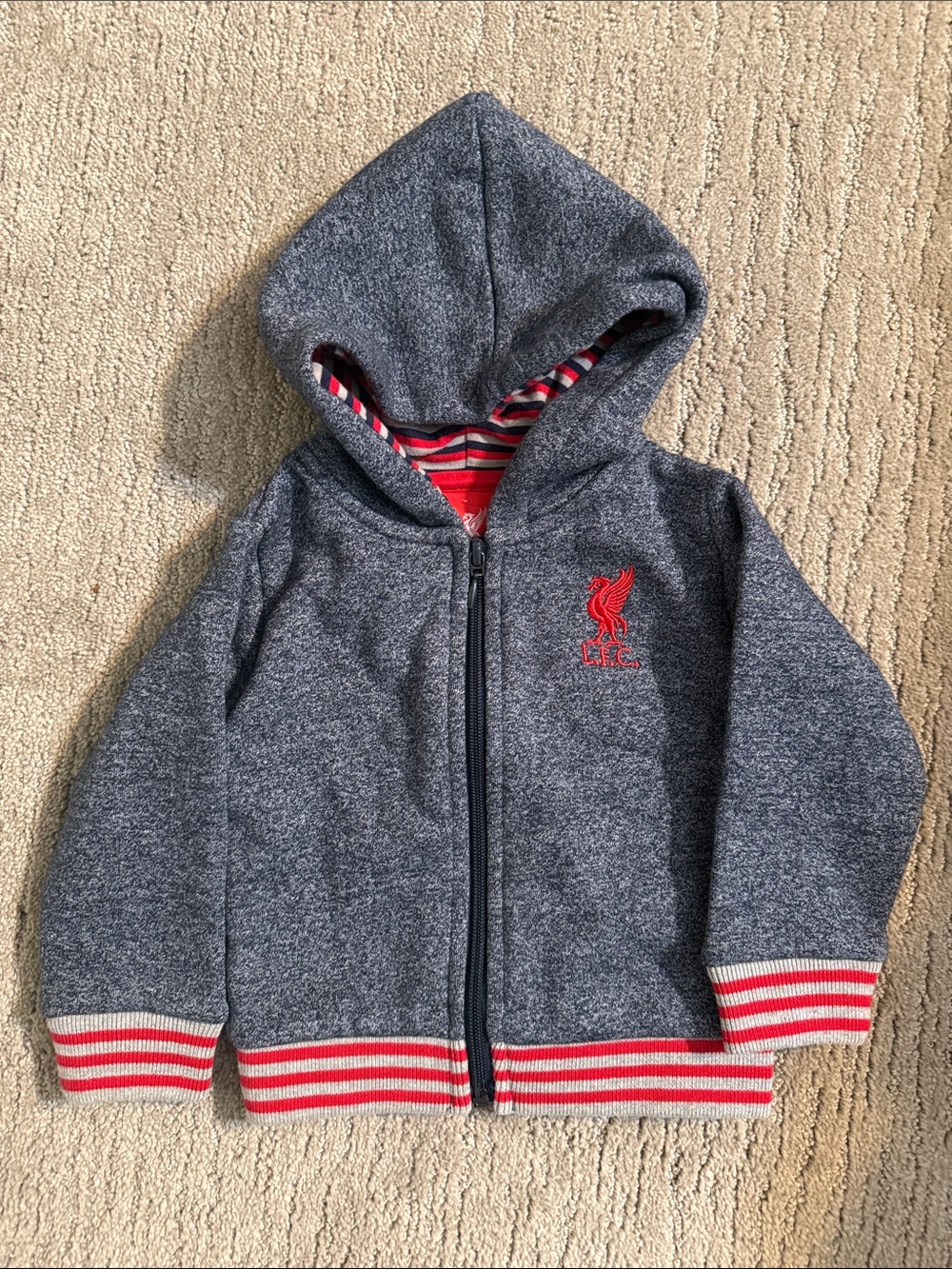 Liverpool Kids Hooded Zip Jacket in Grey with Red Trim